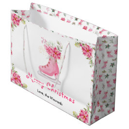 Floral Ice Skate Pink Merry Christmas Große Geschenktüte