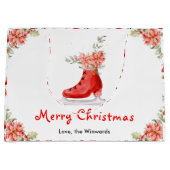 Floral Ice Skate Red Merry Christmas Große Geschenktüte (Vorderseite)