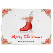 Floral Ice Skate Red Merry Christmas Große Geschenktüte (Rückseite)