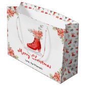 Floral Ice Skate Red Merry Christmas Große Geschenktüte (Rückseite Schrägansicht)