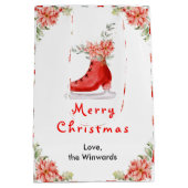 Floral Ice Skate Red Merry Christmas Mittlere Geschenktüte (Rückseite)
