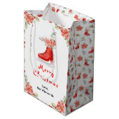 Floral Ice Skate Red Merry Christmas Mittlere Geschenktüte (Rückseite Schrägansicht)