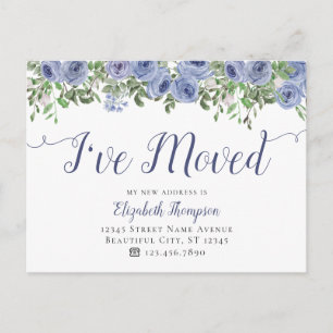 Floral Ich habe neue Adresse Blue Moving Ankündigungspostkarte