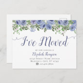 Floral Ich habe neue Adresse Blue Moving Ankündigungspostkarte (Vorne/Hinten)