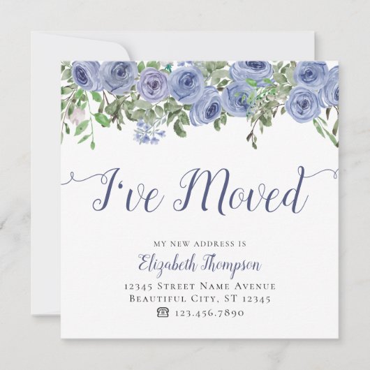 Floral Ich habe neue Adresse Blue Rustic Moving ve Ankündigung (Vorderseite)