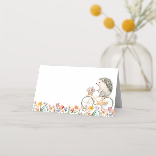 Floral Igel Baby Dusche Platzkarte (Vorderseite)