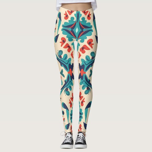 Floral Ikat Tiles Design Leggings (Vorderseite)
