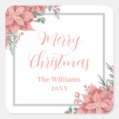 Floral Illustration Frohe Weihnachten Custom Quadratischer Aufkleber (Vorderseite)
