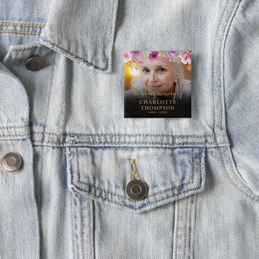 Floral in Love Memory Beerdigung Foto Button (Beispiel)