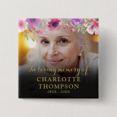 Floral in Love Memory Beerdigung Foto Button (Vorderseite)