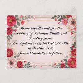 Floral in rosa Hochzeit Speichern Sie das Datum Einladungspostkarte