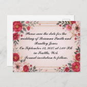 Floral in rosa Hochzeit Speichern Sie das Datum Einladungspostkarte (Vorne/Hinten)
