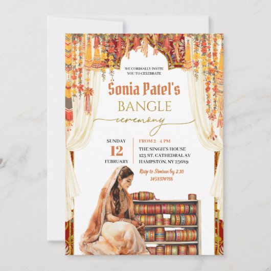 Floral India Bangle Choora Zeremonie Einladung (Vorderseite)