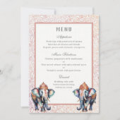 Floral Indian Wedding Elephant Empfang Menu Card Einladung (Vorderseite)