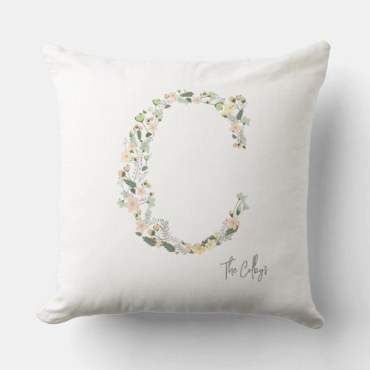 Floral INITIAL "C" Soft Colors Meadow NAME Modern Kissen (Vorderseite)