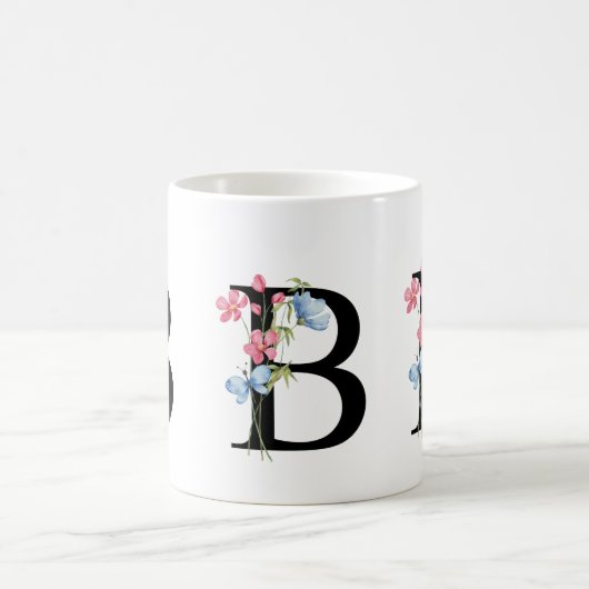 Floral Initial Monogram B Mug Kaffeetasse (Mittel)