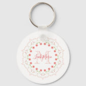 Floral Initial Monogram Pink Mandala Personalisier Schlüsselanhänger (Vorderseite)
