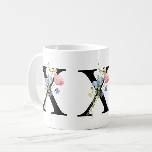 Floral Initial Monogram X Mug Kaffeetasse (Vorderseite Links)