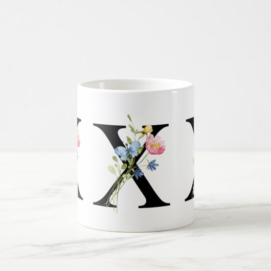 Floral Initial Monogram X Mug Kaffeetasse (Mittel)