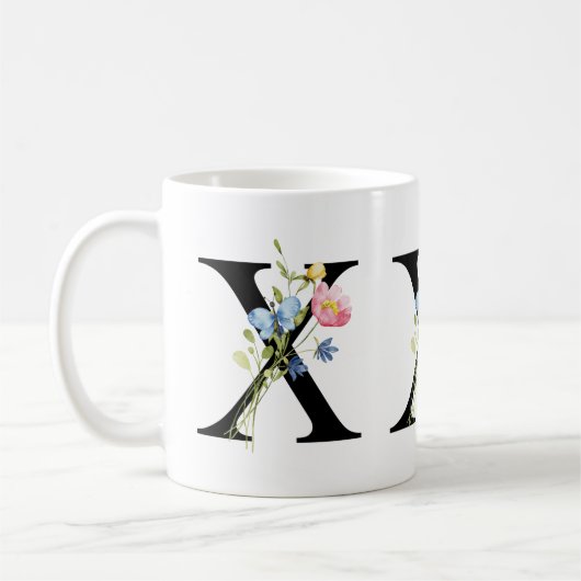 Floral Initial Monogram X Mug Kaffeetasse (Links)