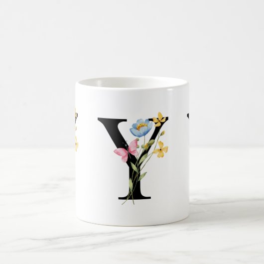 Floral Initial Monogram Y Mug Kaffeetasse (Mittel)