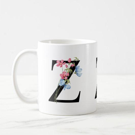 Floral Initial Monogram Z Mug Kaffeetasse (Links)