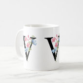 Floral Initial Monogramm V Tasse (Vorderseite Links)