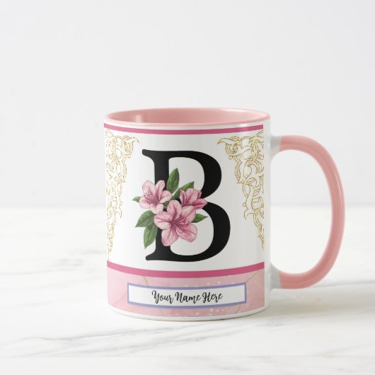 Floral Initial Mug – Letter B Monogram | Personali Tasse (Rechts)