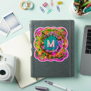 Floral Initial Vintag Boho Pink Fun Inspirivity Aufkleber