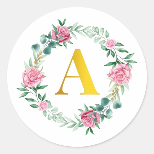 Floral Initial Wreath Monogramm Buchstabe A Aufkle Runder Aufkleber (Vorderseite)