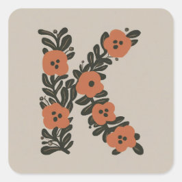 Floral Initial Wreath Monogramm K Quadratischer Aufkleber