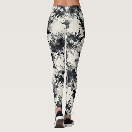 Floral Ink Splash Pattern – Abstract Botanical  Leggings (Rückseite)
