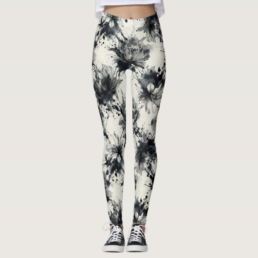 Floral Ink Splash Pattern – Abstract Botanical  Leggings (Vorderseite)