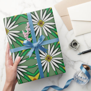 Floral Interpretation White Daisies, grüne Blätter Geschenkpapier