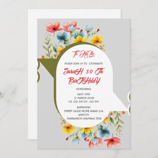 Floral invitación de 50 años en español, spanish 5 einladung (Vorne/Hinten)