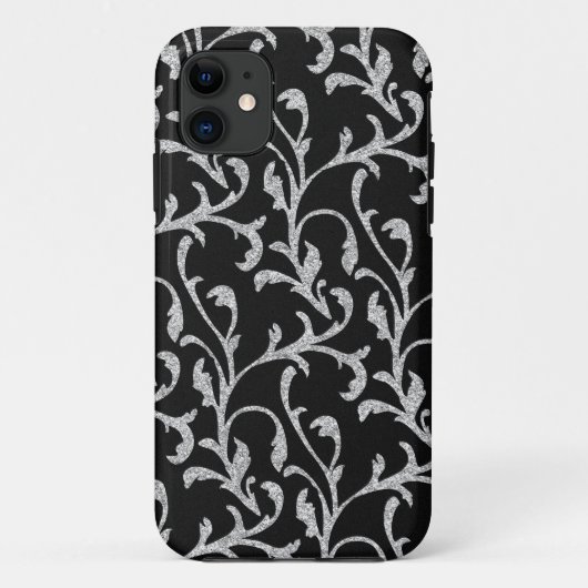 Floral iPhone Case für Schwarz und Silber Glitzer (Rückseite)