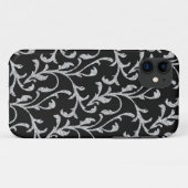 Floral iPhone Case für Schwarz und Silber Glitzer (Rückseite (Horizontal))