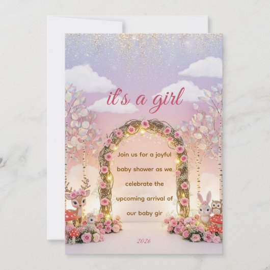 Floral "It's a Girl" Baby Shower Invitation Einladung (Vorderseite)