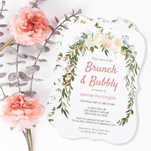 Floral Ivory Coral Brunch & Brautparty Einladung