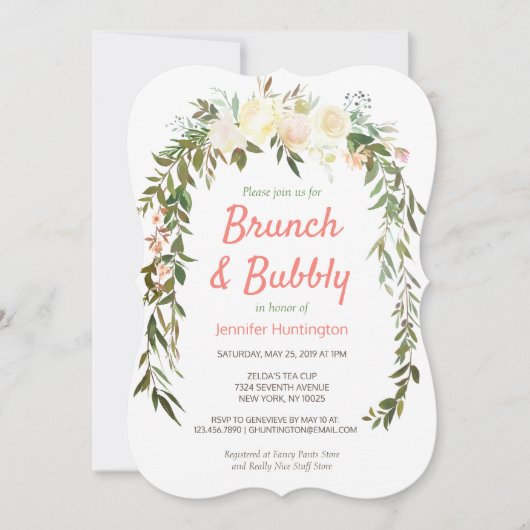 Floral Ivory Coral Brunch & Brautparty Einladung (Vorderseite)