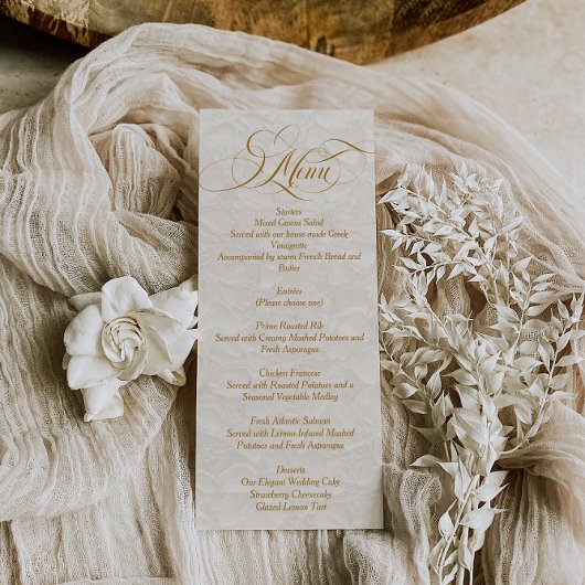 Floral Ivory Elegante Script Hochzeit Menükarte