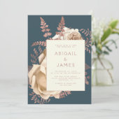 Floral Ivory Rose Gold Aquamariner QR Code Hochzei Einladung (Stehend Vorderseite)