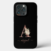 Floral Ivory Rose Gold Monogram Letter "A Black Case-Mate iPhone Hülle (Rückseite)