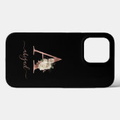 Floral Ivory Rose Gold Monogram Letter "A Black Case-Mate iPhone Hülle (Rückseite (Horizontal))