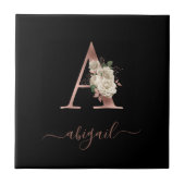Floral Ivory Rose Gold Monogram Letter "A Black Fliese (Vorderseite)