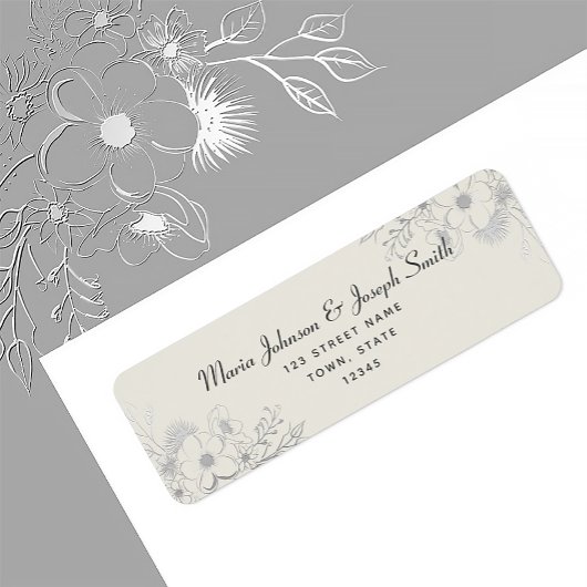 Floral Ivory Silver Wedding Address Label