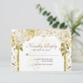 Floral Ivory White Gold Arch Quinceañera RSVP Karte (Stehend Vorderseite)