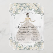 Floral Ivory White Princess Birthday Quinceanera Einladung (Vorne/Hinten)