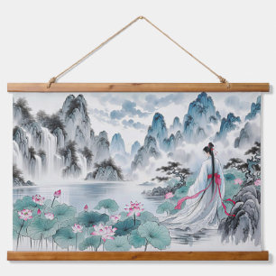 Floral Japanisch Geisha Frau Wandteppich Mit Holzrahmen