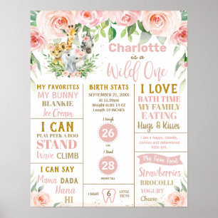Floral Jungle Animals 1. Geburtstags-Meilenstein-S Poster